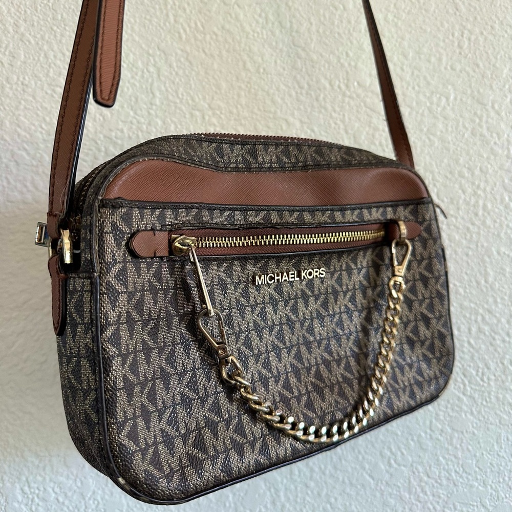 Michael Kors Jet Set Large East West Crossbody Bag - Signature Brown/Gold